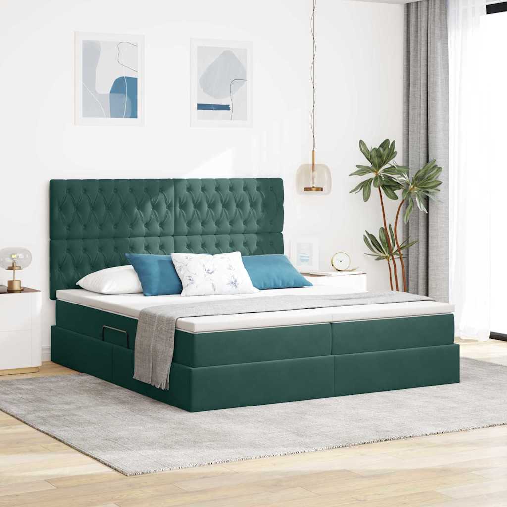 Opslag bed met matras Donkergroen 180 x 200 cm Fluweel is nu te koop bij PeponiXL, paradijselijk wonen!