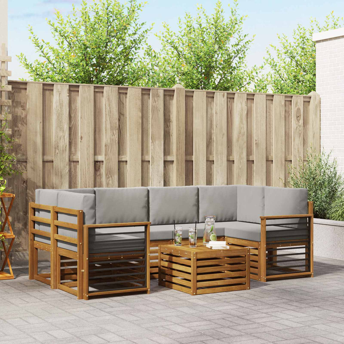 Buiten bankenset met kussen 7 pcs Natuurlijk en Lichtgrijs is nu te koop bij PeponiXL, paradijselijk wonen!