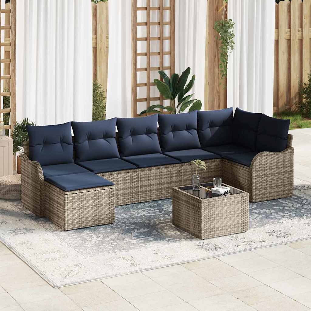 Tuin Sofa Set met kussen 8 pcs Grijs Poly riet is nu te koop bij PeponiXL, paradijselijk wonen!