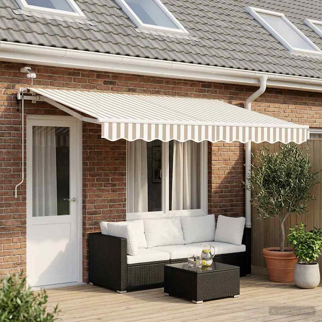 Uitschuifbare luifel Lichtgrijs en wit. 450 × 300 cm Polyester is nu te koop bij PeponiXL, paradijselijk wonen!