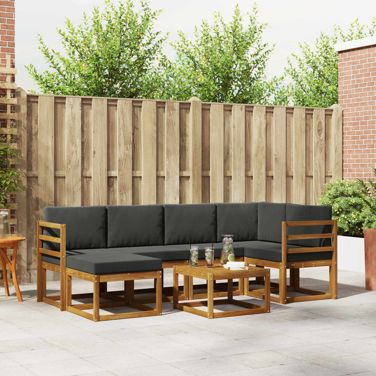 Buiten bankenset met kussen 7 pcs Natuurlijk en Antraciet is nu te koop bij PeponiXL, paradijselijk wonen!