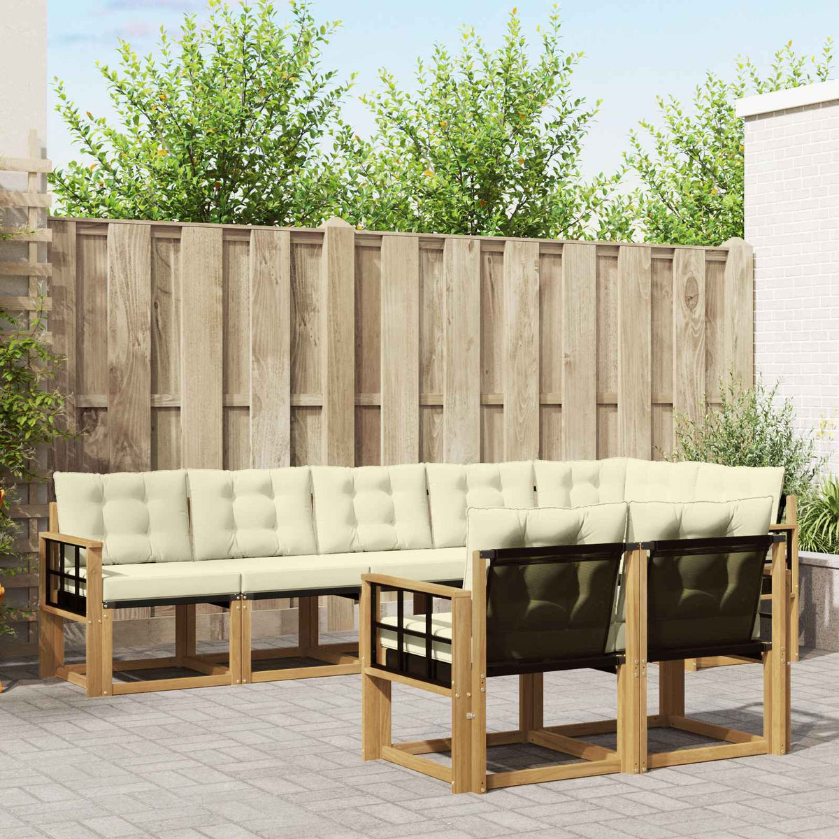 Buiten bankenset met kussen 8 pcs Wit en crèmekleurig is nu te koop bij PeponiXL, paradijselijk wonen!