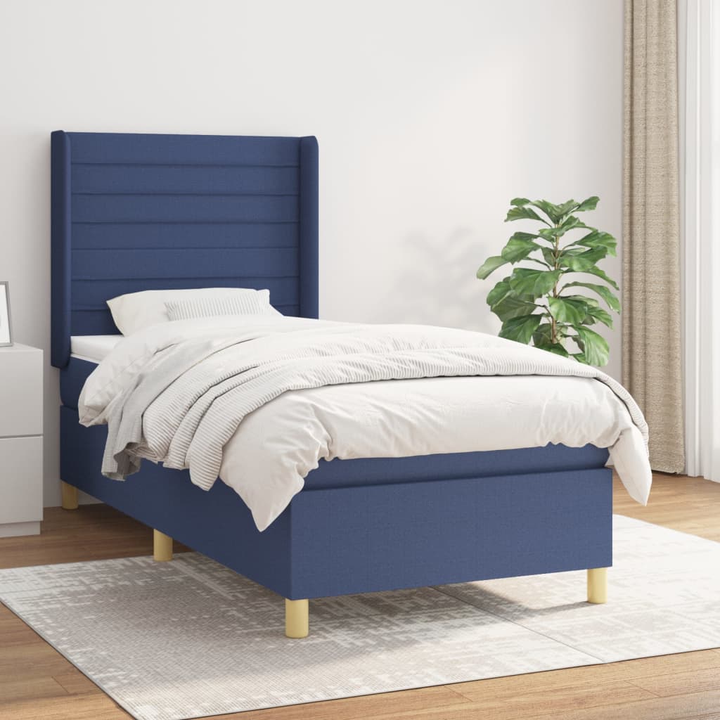 Boxspring met matras stof blauw 90x190 cm is nu te koop bij PeponiXL, paradijselijk wonen!