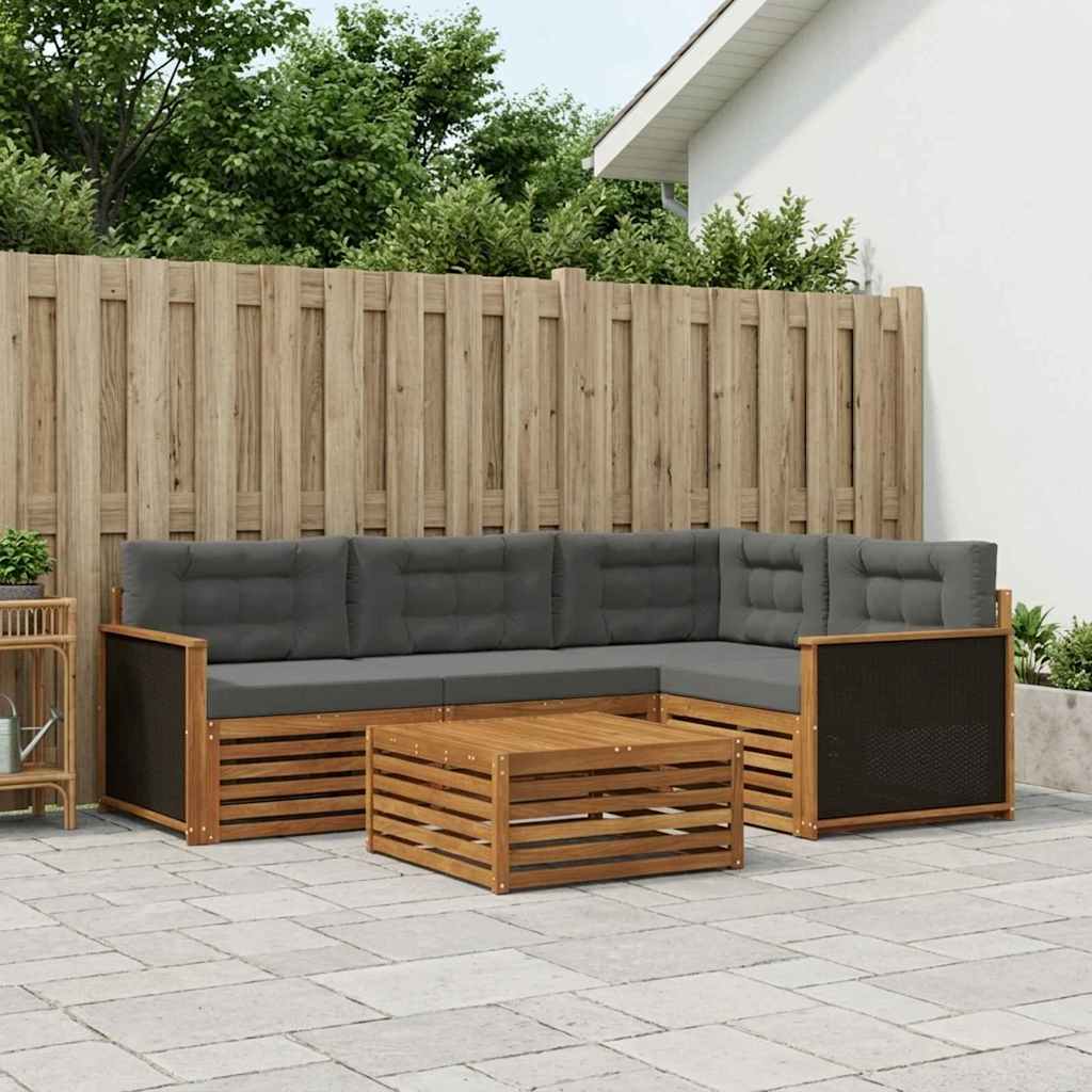 Buiten bankenset 5 pcs Natuurlijk en Antraciet 79 x 79 x 37 cm is nu te koop bij PeponiXL, paradijselijk wonen!