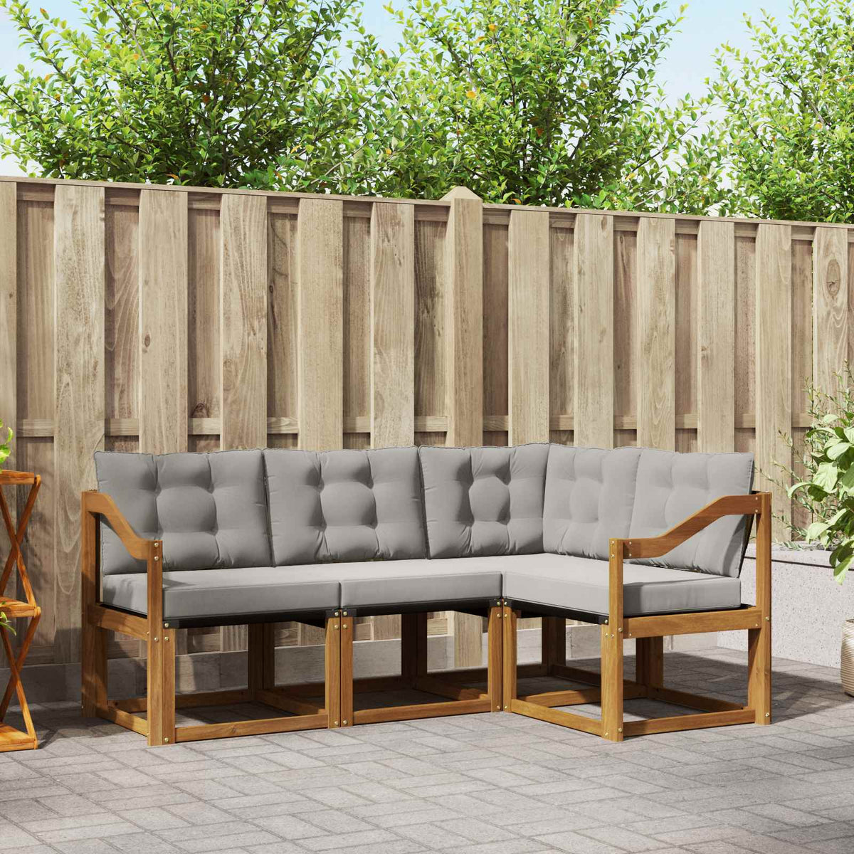Buiten bankenset met kussen 4 pcs Natuurlijk en Lichtgrijs is nu te koop bij PeponiXL, paradijselijk wonen!