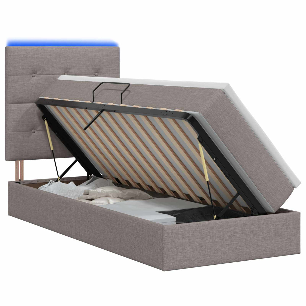 LED Opslagbed met Matras Taupe 90 x 190 cm Stof is nu te koop bij PeponiXL, paradijselijk wonen!