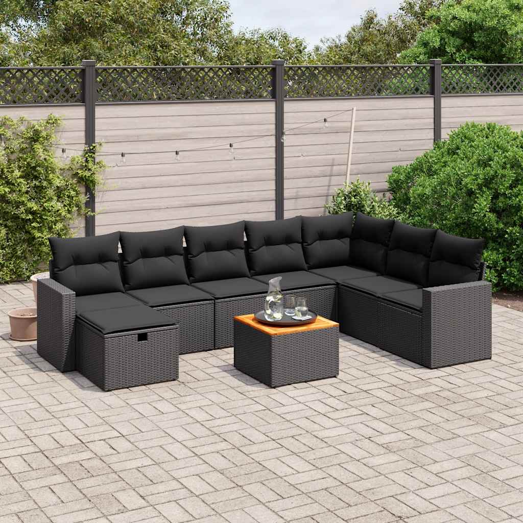 9-delige Loungeset met kussens poly rattan zwart is nu te koop bij PeponiXL, paradijselijk wonen!
