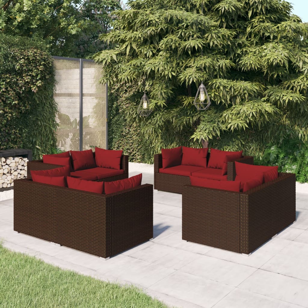 8-delige Loungeset met kussens poly rattan bruin is nu te koop bij PeponiXL, paradijselijk wonen!