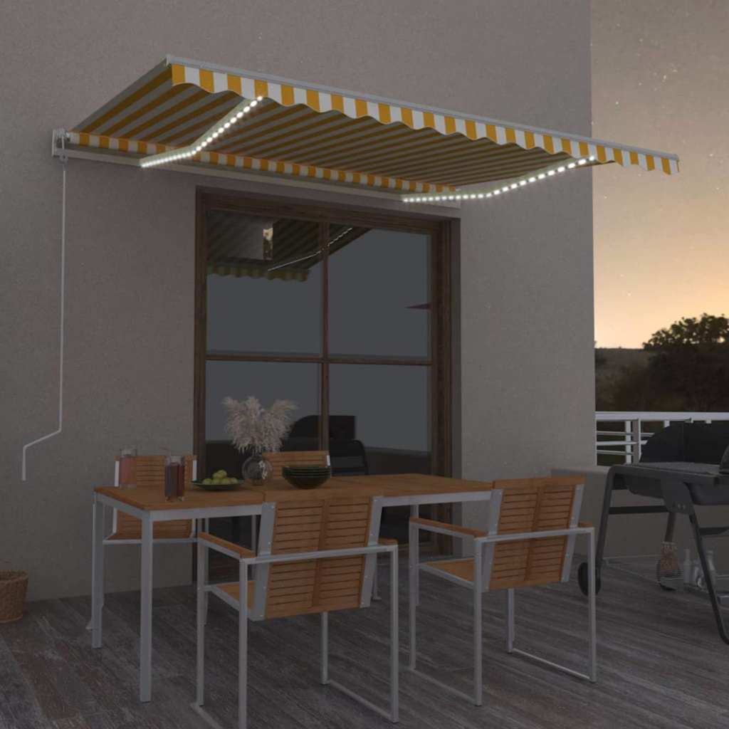 Luifel automatisch met LED en windsensor 450x300 cm geel en wit is nu te koop bij PeponiXL, paradijselijk wonen!