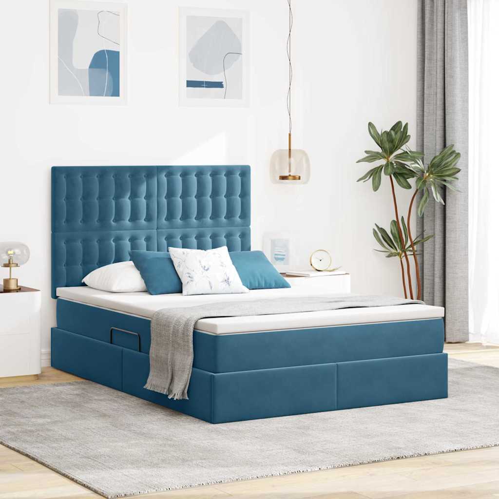 Opbergbed met LED met matras Donkerblauw 140 x 200 cm Fluweel is nu te koop bij PeponiXL, paradijselijk wonen!