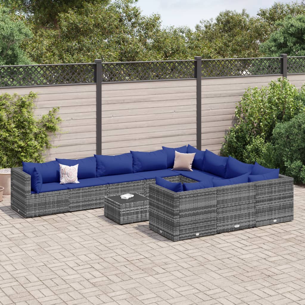 11-delige Loungeset met kussens poly rattan grijs is nu te koop bij PeponiXL, paradijselijk wonen!