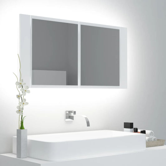 Badkamerkast met spiegel en LED 90x12x45 cm acryl wit is nu te koop bij PeponiXL, paradijselijk wonen!