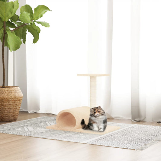Kattenmeubel met tunnel 60x34,5x50 cm crèmekleurig is nu te koop bij PeponiXL, paradijselijk wonen!