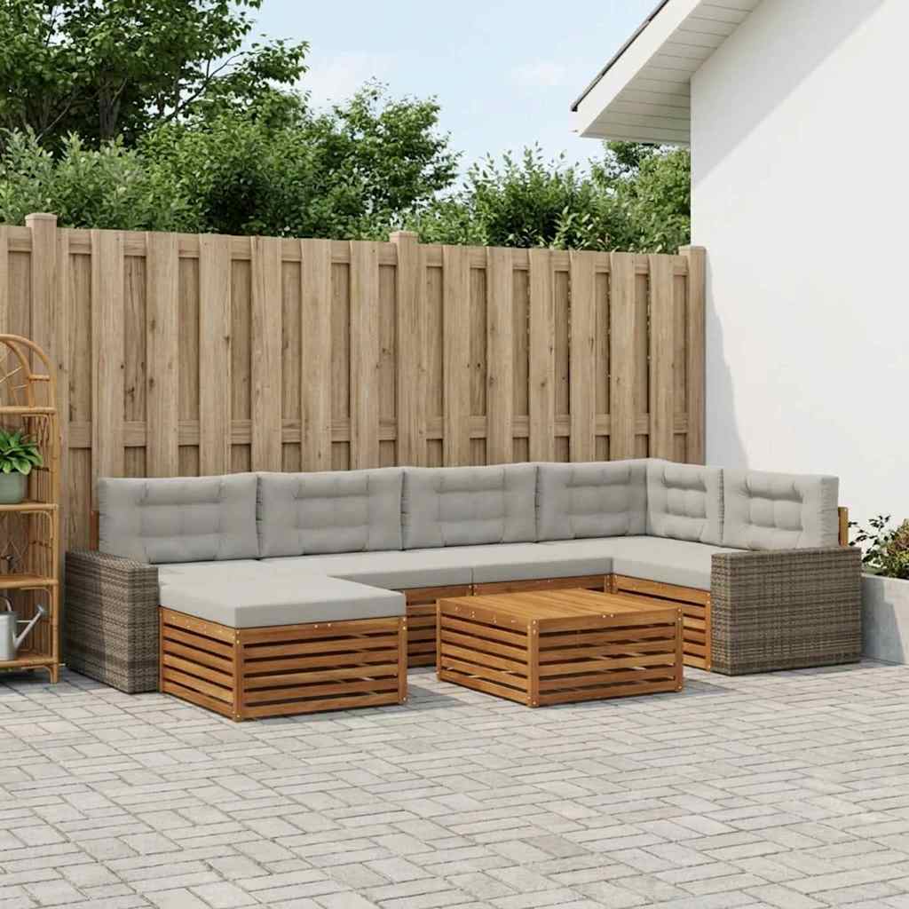 Buiten bankenset met kussen 7 pcs Naturel en lichtgrijs is nu te koop bij PeponiXL, paradijselijk wonen!