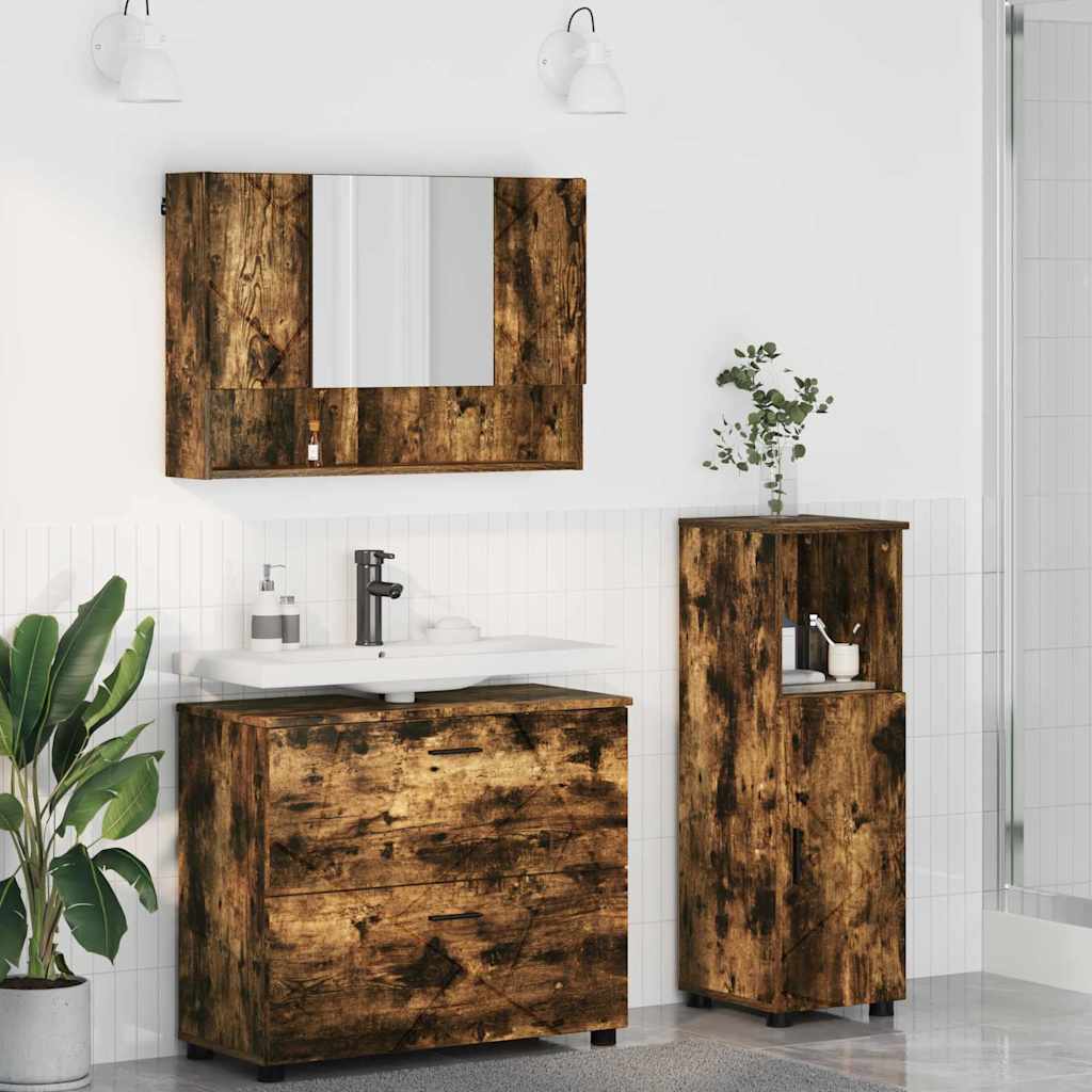 Badkamermeubelset 3 st Gerookt eiken 76,5 x 35 x 64 cm is nu te koop bij PeponiXL, paradijselijk wonen!