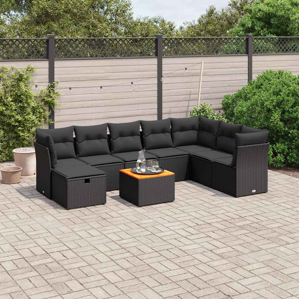 9-delige Loungeset met kussens poly rattan zwart is nu te koop bij PeponiXL, paradijselijk wonen!