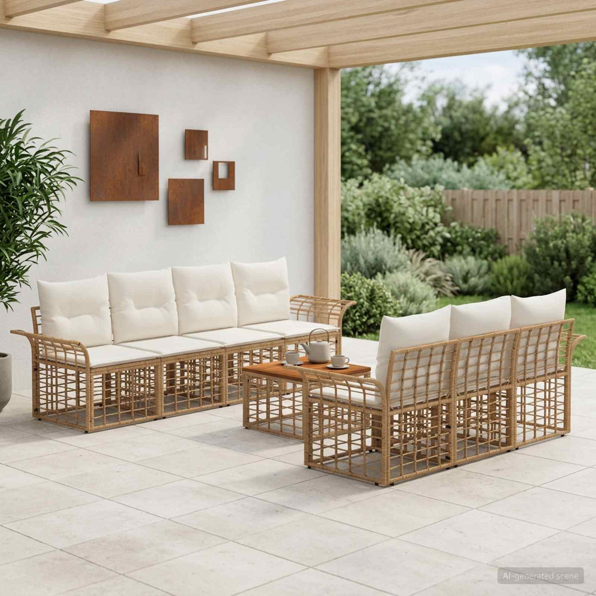Buiten bankenset 8 st Natuurlijk en Crème Wit poly rattan is nu te koop bij PeponiXL, paradijselijk wonen!