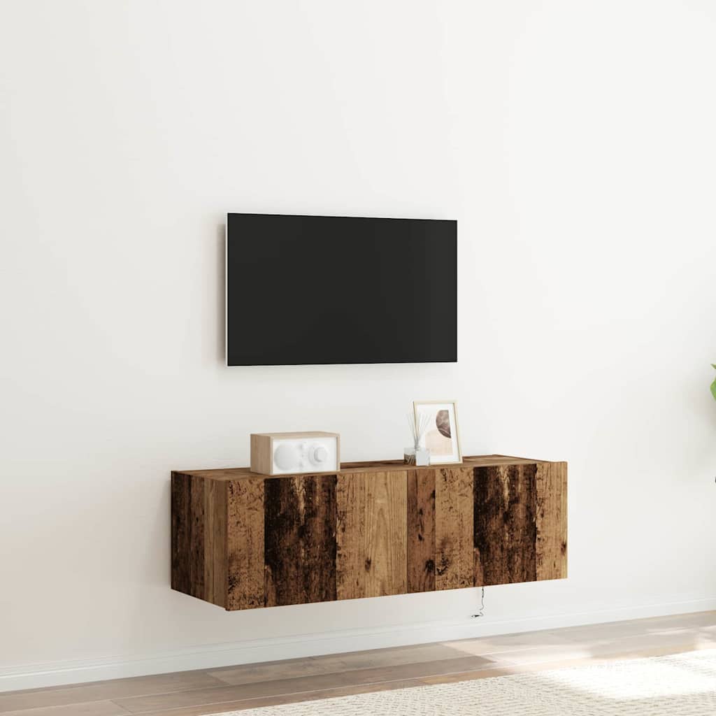 TV Wandkast met LED 2 pcs Oudhout 100 x 35 x 31 cm Bewerkt hout is nu te koop bij PeponiXL, paradijselijk wonen!