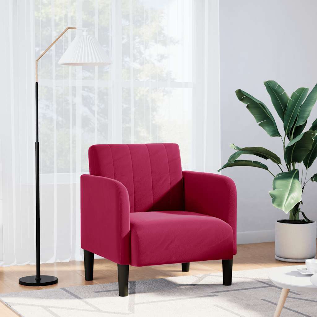 Fauteuil met armleuningen 54 cm fluweelrood wijnrood is nu te koop bij PeponiXL, paradijselijk wonen!