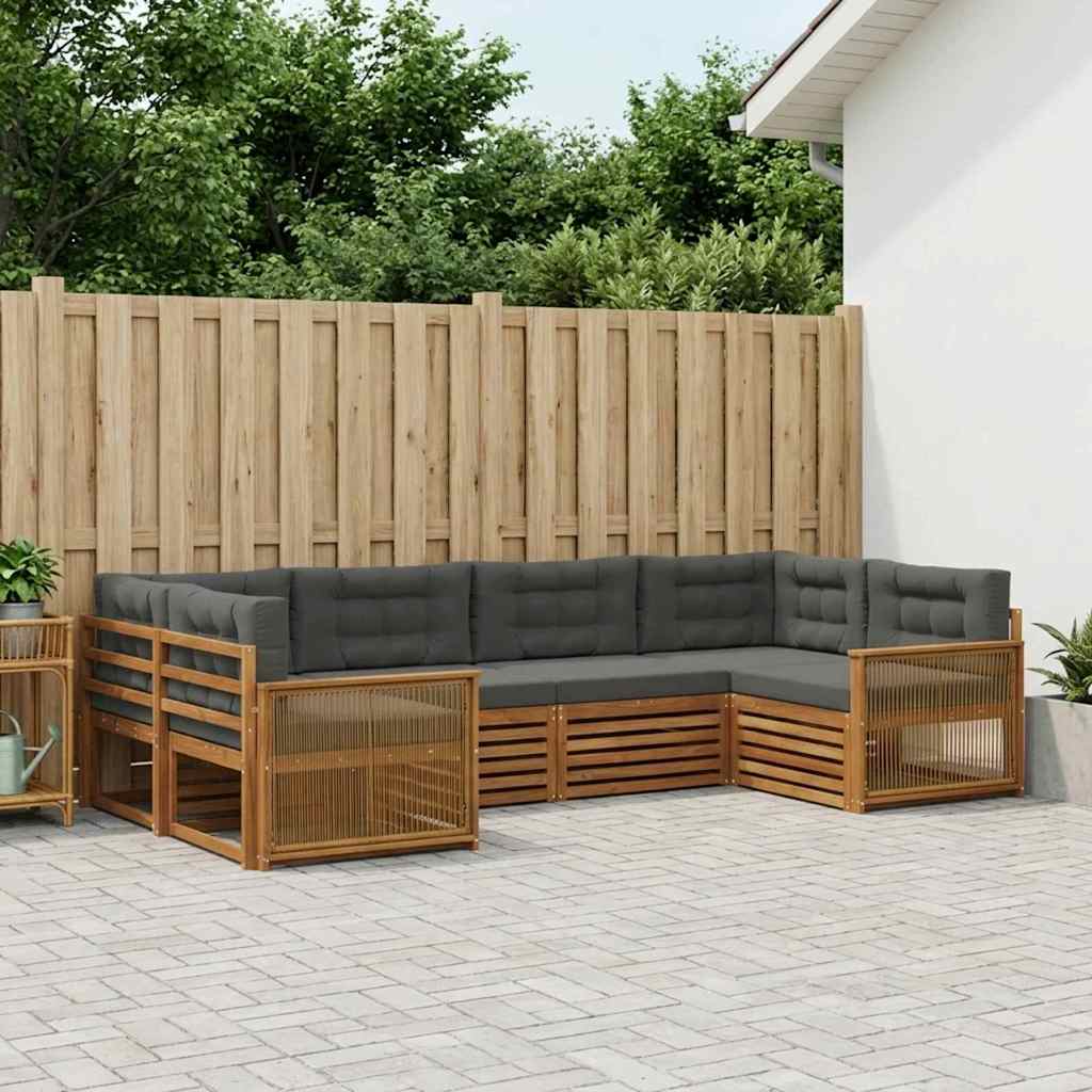 Buiten bankenset met kussen 6 pcs Natuurlijk en Antraciet is nu te koop bij PeponiXL, paradijselijk wonen!