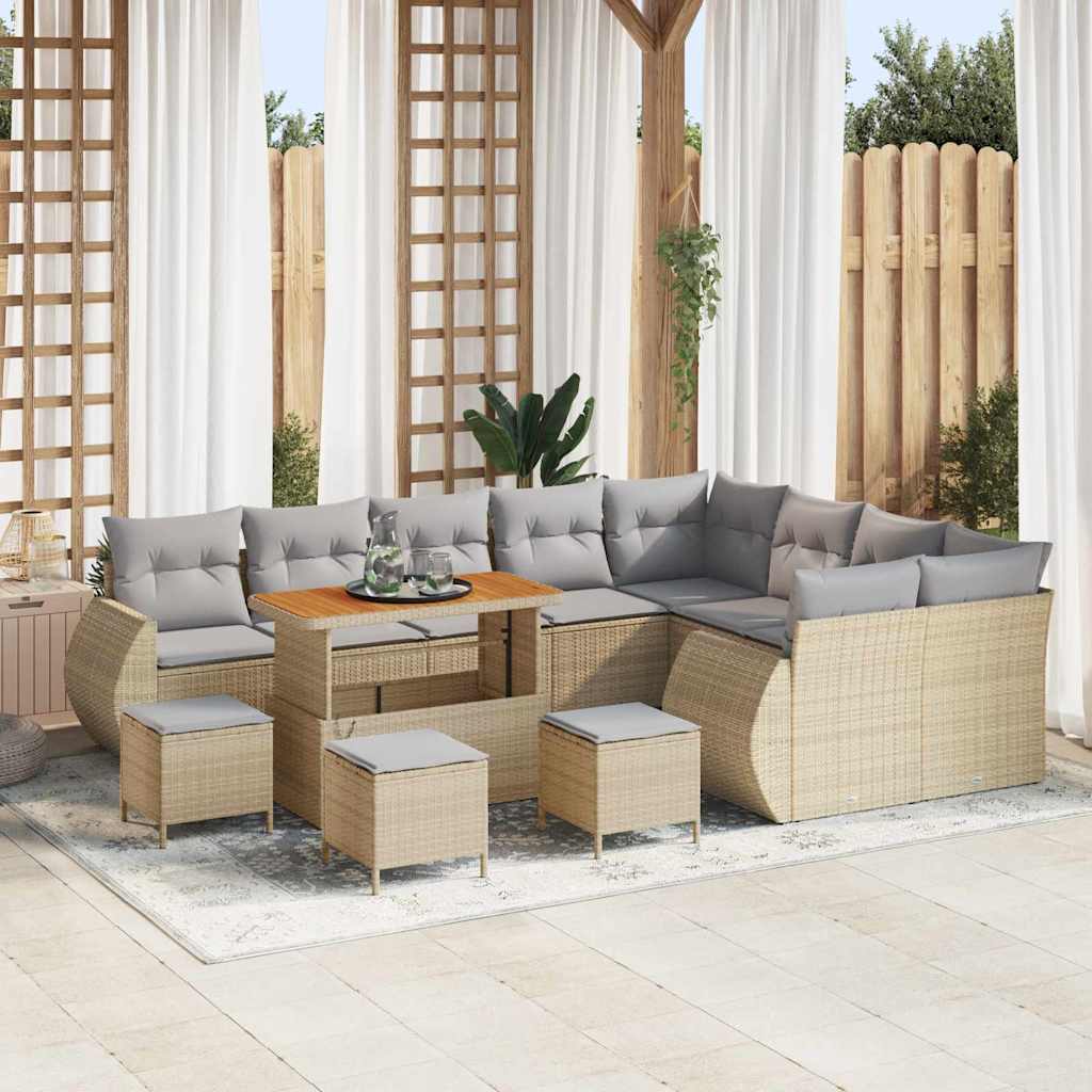 Tuinbankenset 13 pcs Beige poly rattan is nu te koop bij PeponiXL, paradijselijk wonen!