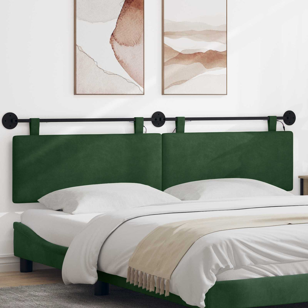 Hangend hoofdbord Met LED-verlichting Jungle Groen Katoen Stof is nu te koop bij PeponiXL, paradijselijk wonen!