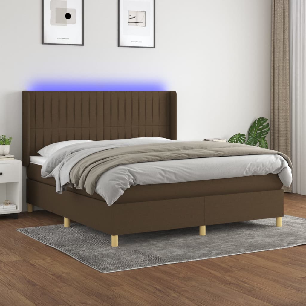 Boxspring met matras en LED stof donkerbruin 180x200 cm is nu te koop bij PeponiXL, paradijselijk wonen!