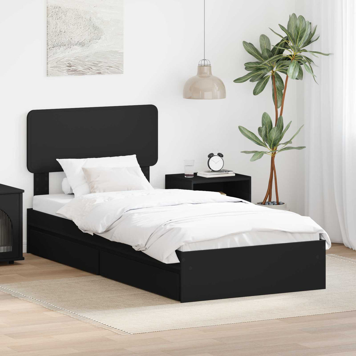 Opslag bed met lade met opslag Zwart 100 x 200 cm Bewerkt hout is nu te koop bij PeponiXL, paradijselijk wonen!