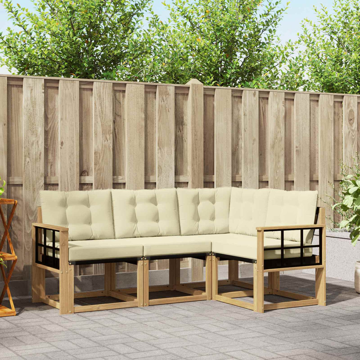 Buiten bankenset met kussen 4 pcs Wit en crèmekleurig is nu te koop bij PeponiXL, paradijselijk wonen!