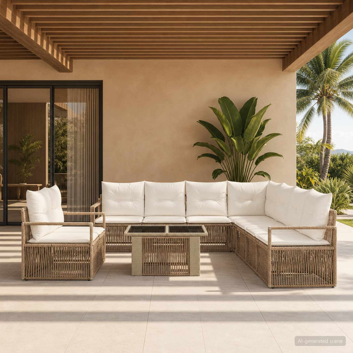 Tuinbankenset 10 st Beige en Crème Wit poly rattan is nu te koop bij PeponiXL, paradijselijk wonen!