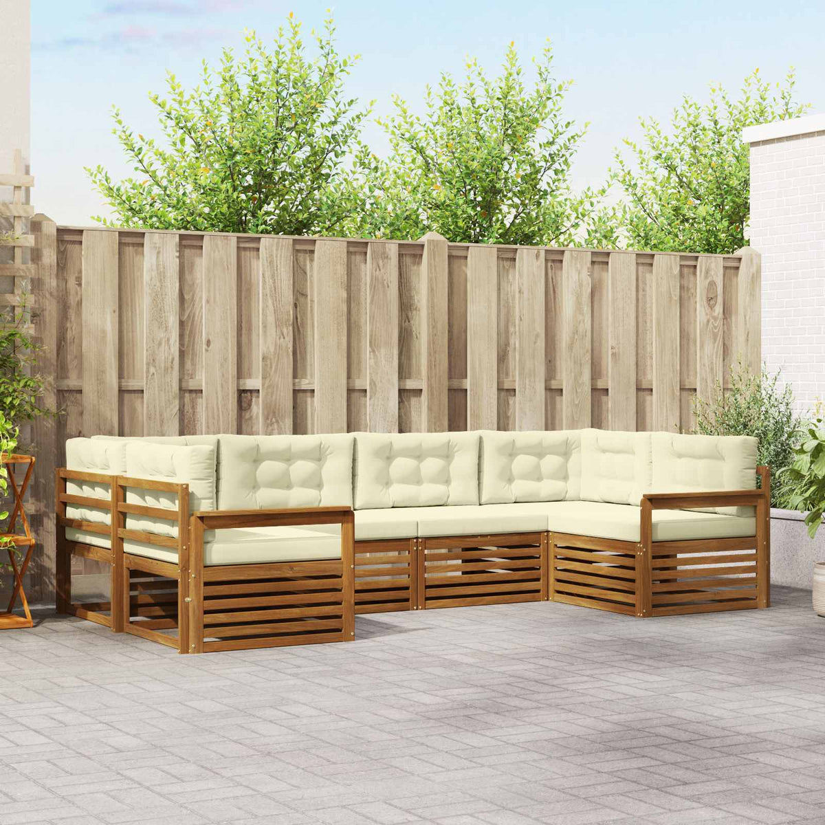 Buiten bankenset met kussen 6 pcs Natuurlijk en Crème is nu te koop bij PeponiXL, paradijselijk wonen!