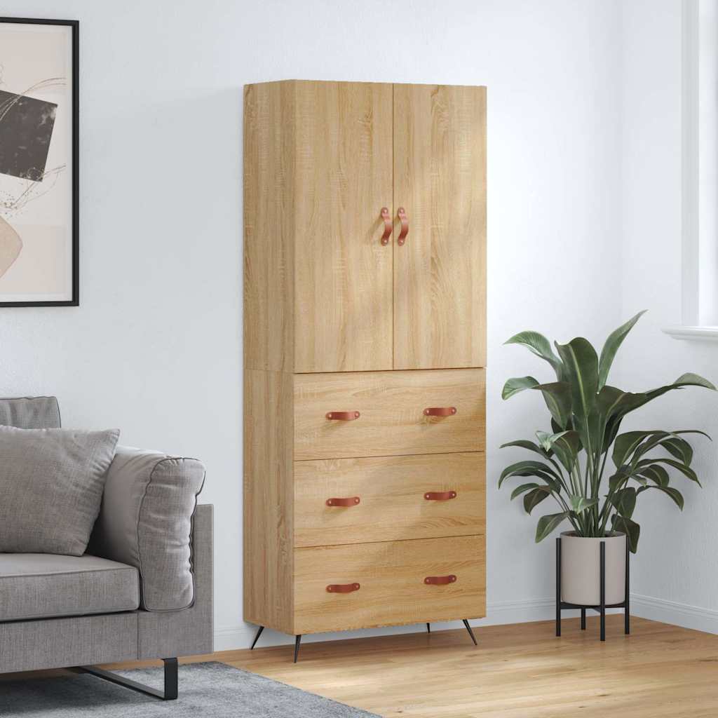 Hoge kast 69,5x34x180 cm bewerkt hout sonoma eikenkleurig is nu te koop bij PeponiXL, paradijselijk wonen!