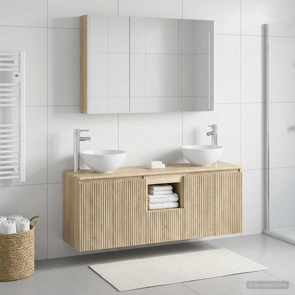 Badkamerkastenset 4 st Sonoma Eiken Bewerkt hout is nu te koop bij PeponiXL, paradijselijk wonen!