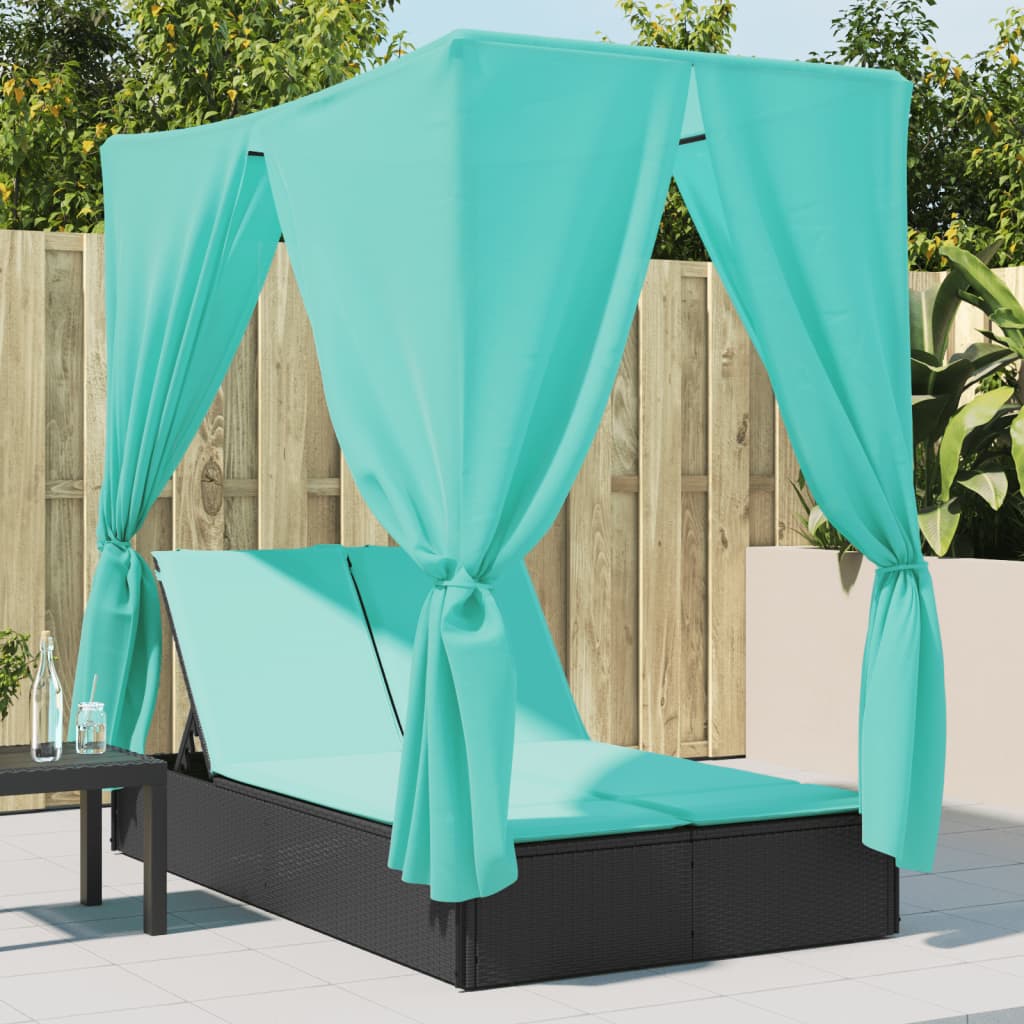Ligbed tweepersoons met dak en gordijn poly rattan zwart is nu te koop bij PeponiXL, paradijselijk wonen!