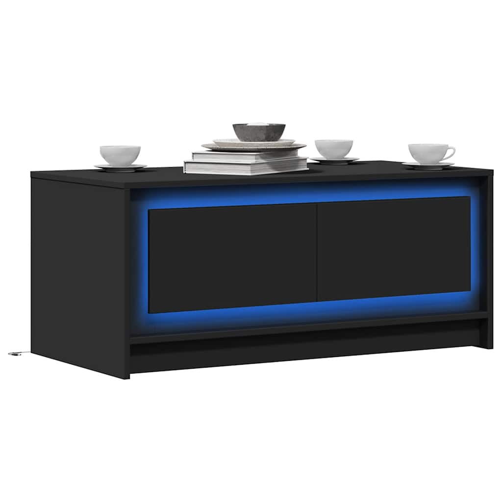 Salontafel met LED-verlichting bewerkt hout zwart is nu te koop bij PeponiXL, paradijselijk wonen!