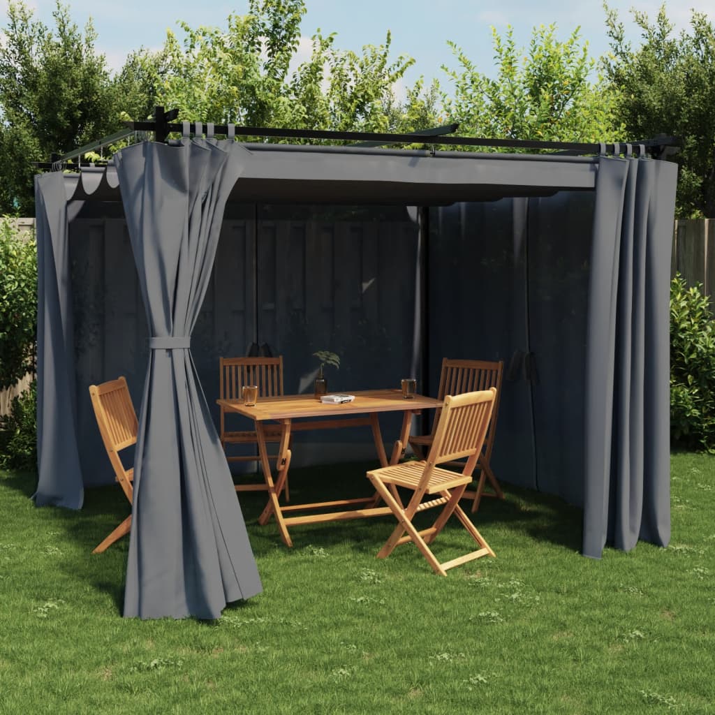 Prieel met gordijnen 3x3 m staal antracietkleurig is nu te koop bij PeponiXL, paradijselijk wonen!