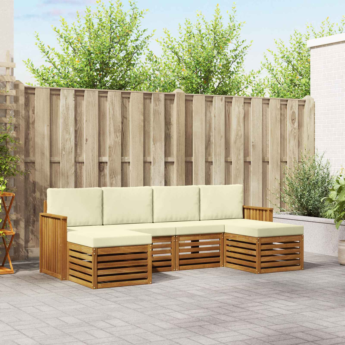 Sofa-Sets 6 pcs Natuurlijk en Crème Massief Acaciahout is nu te koop bij PeponiXL, paradijselijk wonen!