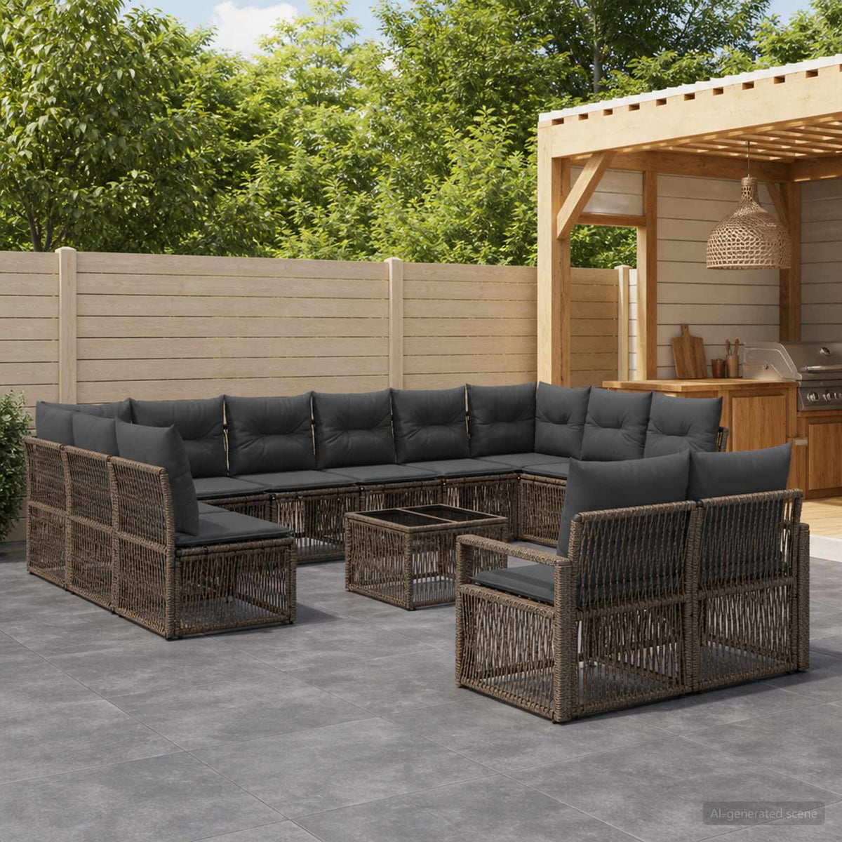 Tuinbankenset 14 pcs Grijs poly rattan is nu te koop bij PeponiXL, paradijselijk wonen!