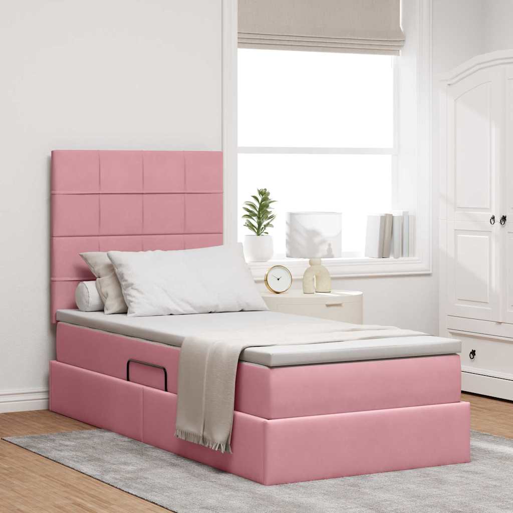 Opbergbed met LED met matras met LED Roze 100 x 200 cm Fluweel is nu te koop bij PeponiXL, paradijselijk wonen!