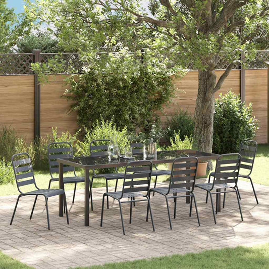 Tuin eettafelset 9 pcs Antraciet Gepoedercoat staal is nu te koop bij PeponiXL, paradijselijk wonen!