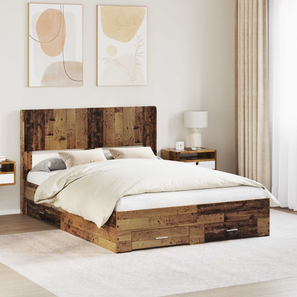 Bedframe met opbergruimte en hoofdbord Oud hout 120 x 190 cm is nu te koop bij PeponiXL, paradijselijk wonen!