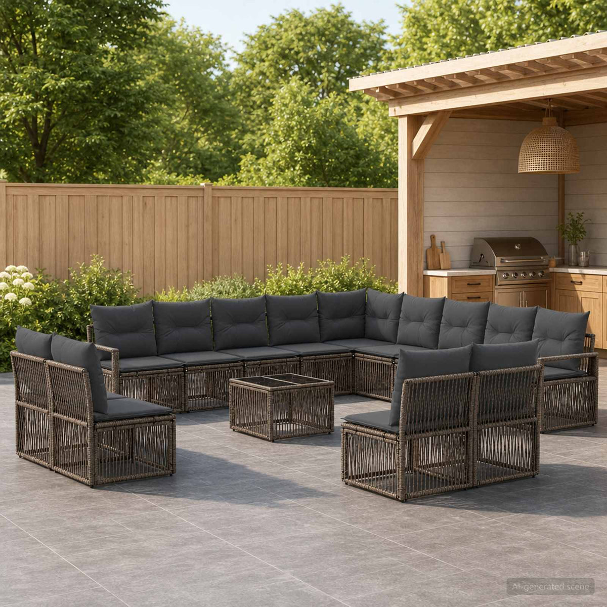 Tuinbankenset 14 pcs Grijs poly rattan is nu te koop bij PeponiXL, paradijselijk wonen!