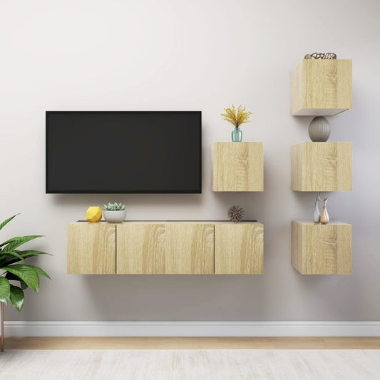 6-delige Tv-meubelset bewerkt hout sonoma eikenkleurig is nu te koop bij PeponiXL, paradijselijk wonen!