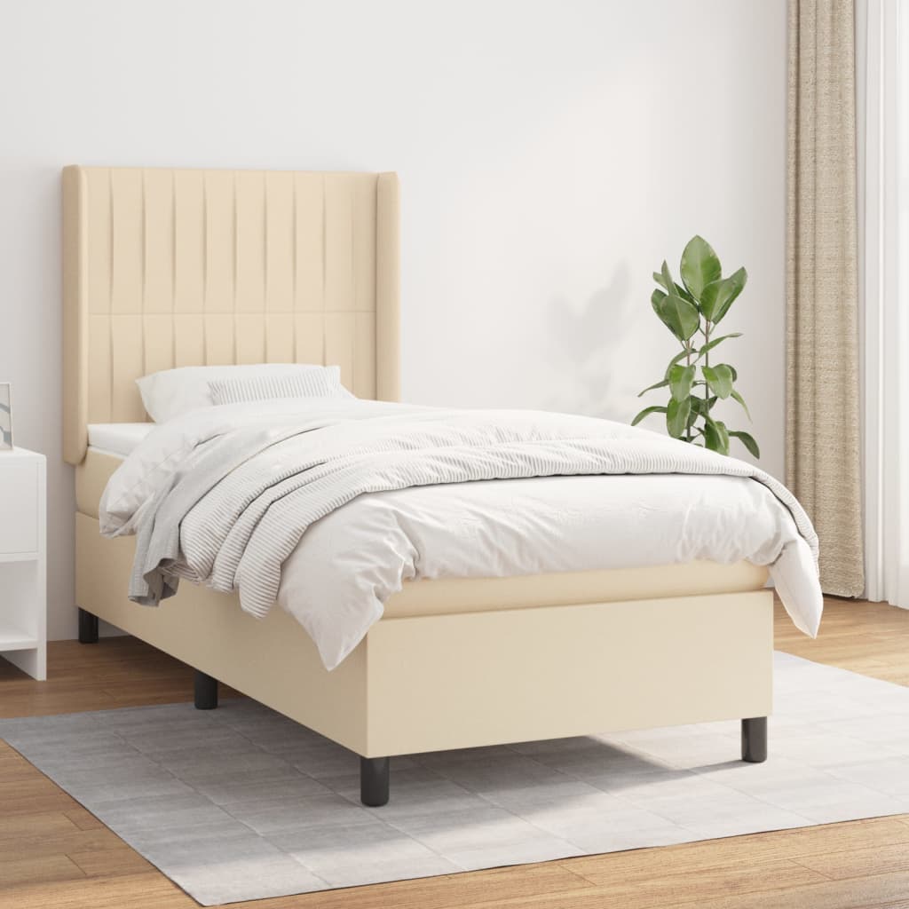 Boxspring met matras stof crèmekleurig 90x200 cm is nu te koop bij PeponiXL, paradijselijk wonen!
