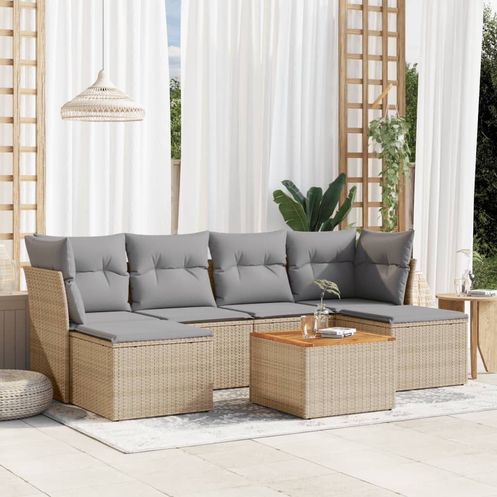 7-delige Loungeset met kussens poly rattan gemengd beige is nu te koop bij PeponiXL, paradijselijk wonen!