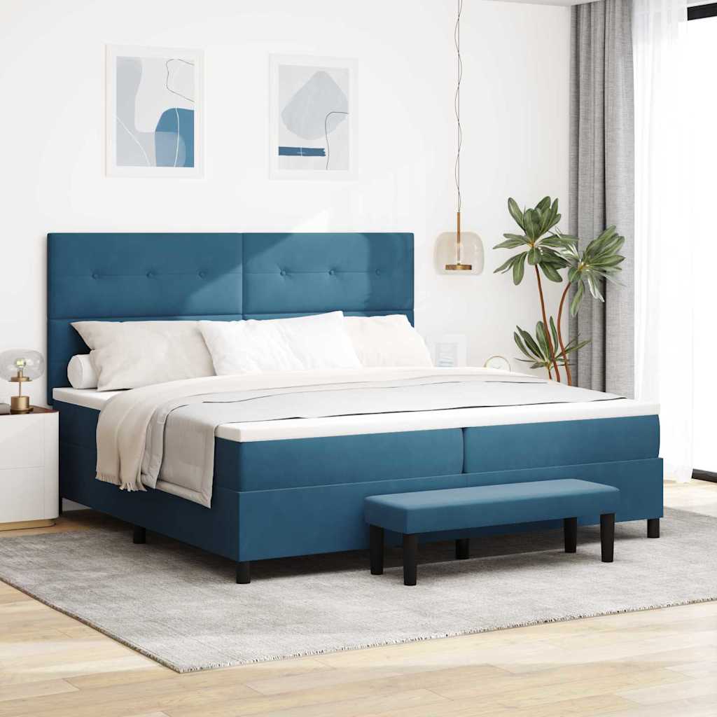 Boxspring bed met hoofdeinde Donkerblauw 200 x 200 cm Fluweel is nu te koop bij PeponiXL, paradijselijk wonen!