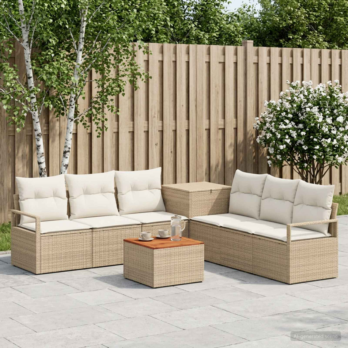 Bankstel 8 st Beige en Crème Wit Poly Rattan en Staal is nu te koop bij PeponiXL, paradijselijk wonen!