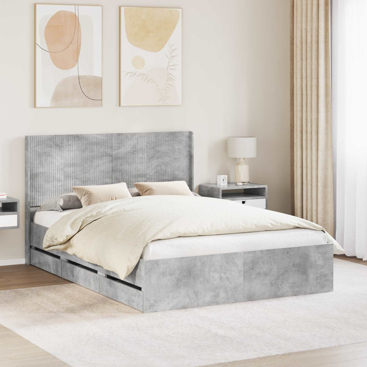 Bedframe met opbergruimte en hoofdbord Betongrijs 135 x 190 cm is nu te koop bij PeponiXL, paradijselijk wonen!