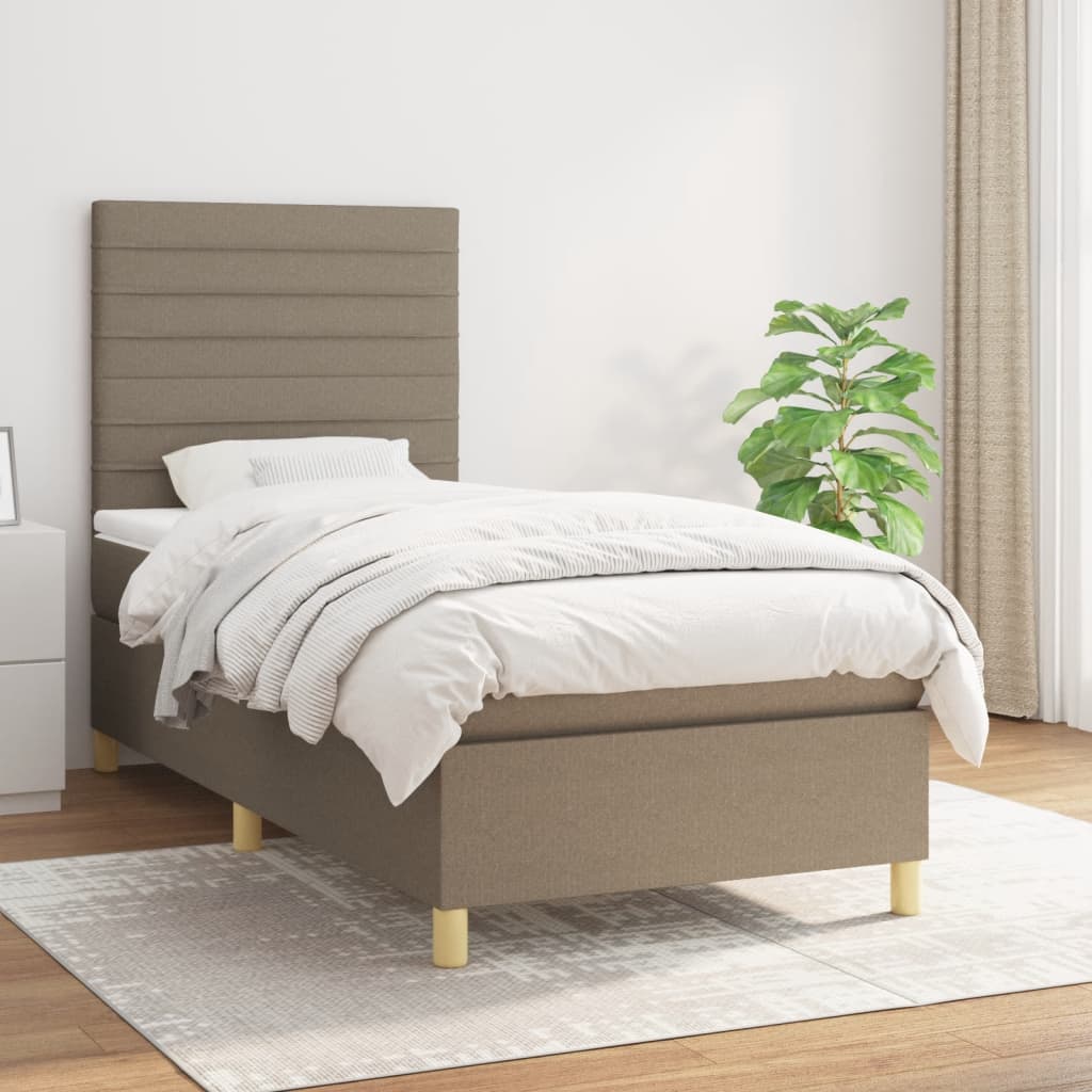 Boxspring met matras stof taupe 90x190 cm is nu te koop bij PeponiXL, paradijselijk wonen!