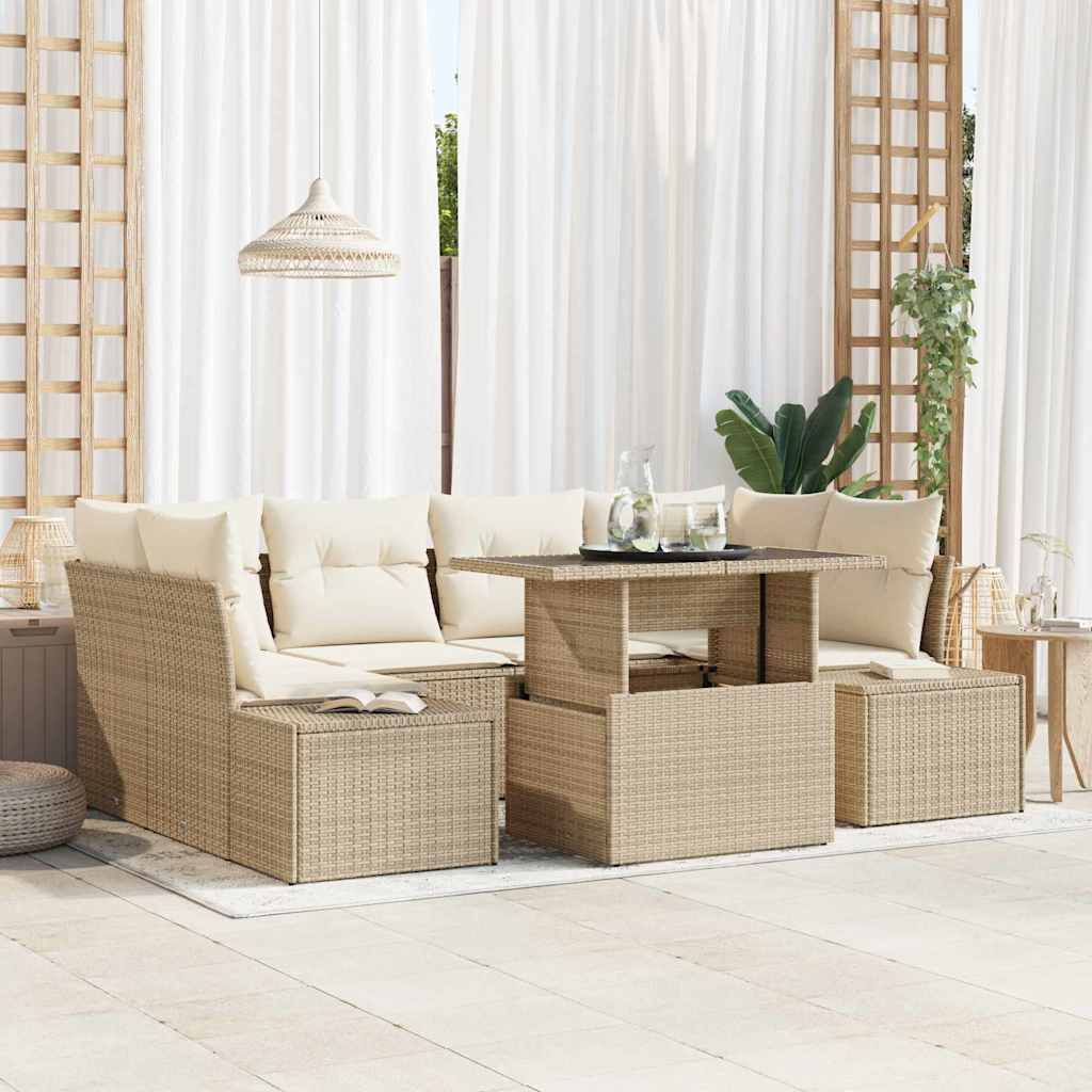 Bankstel met kussen 7 pcs Beige en Crème poly rattan is nu te koop bij PeponiXL, paradijselijk wonen!